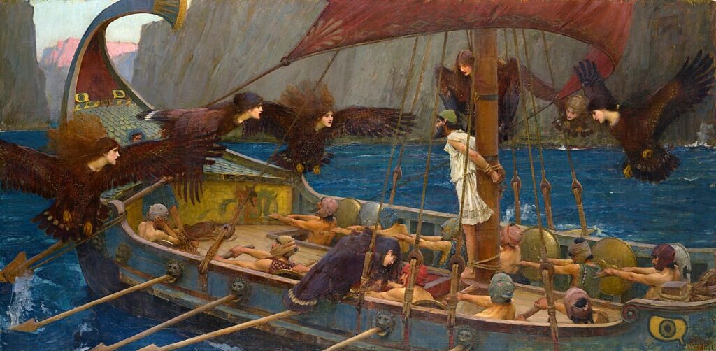 1280px WATERHOUSE Ulises y las Sirenas (National Gallery of Victoria, Melbourne, 1891. Óleo sobre lienzo, 100.6 x 202 cm)